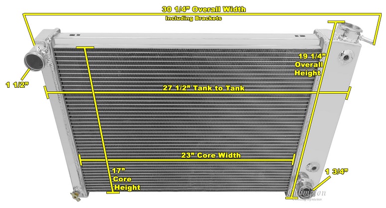 Polished KKS 3 Rows Aluminum Radiator fit 1967 68 69 chevy camaro 21" wide core 